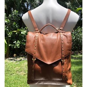 Women's Brown Leather Studded Backpack Purse